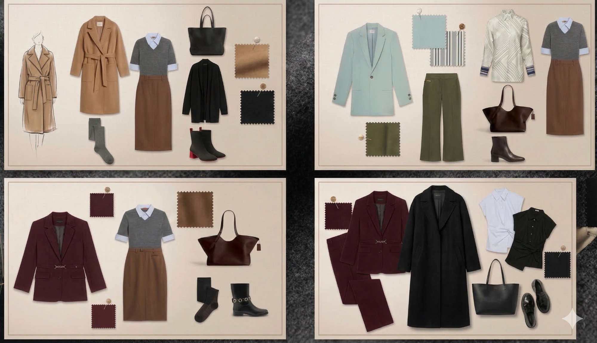 Mood board with four seasonal outfit combinations