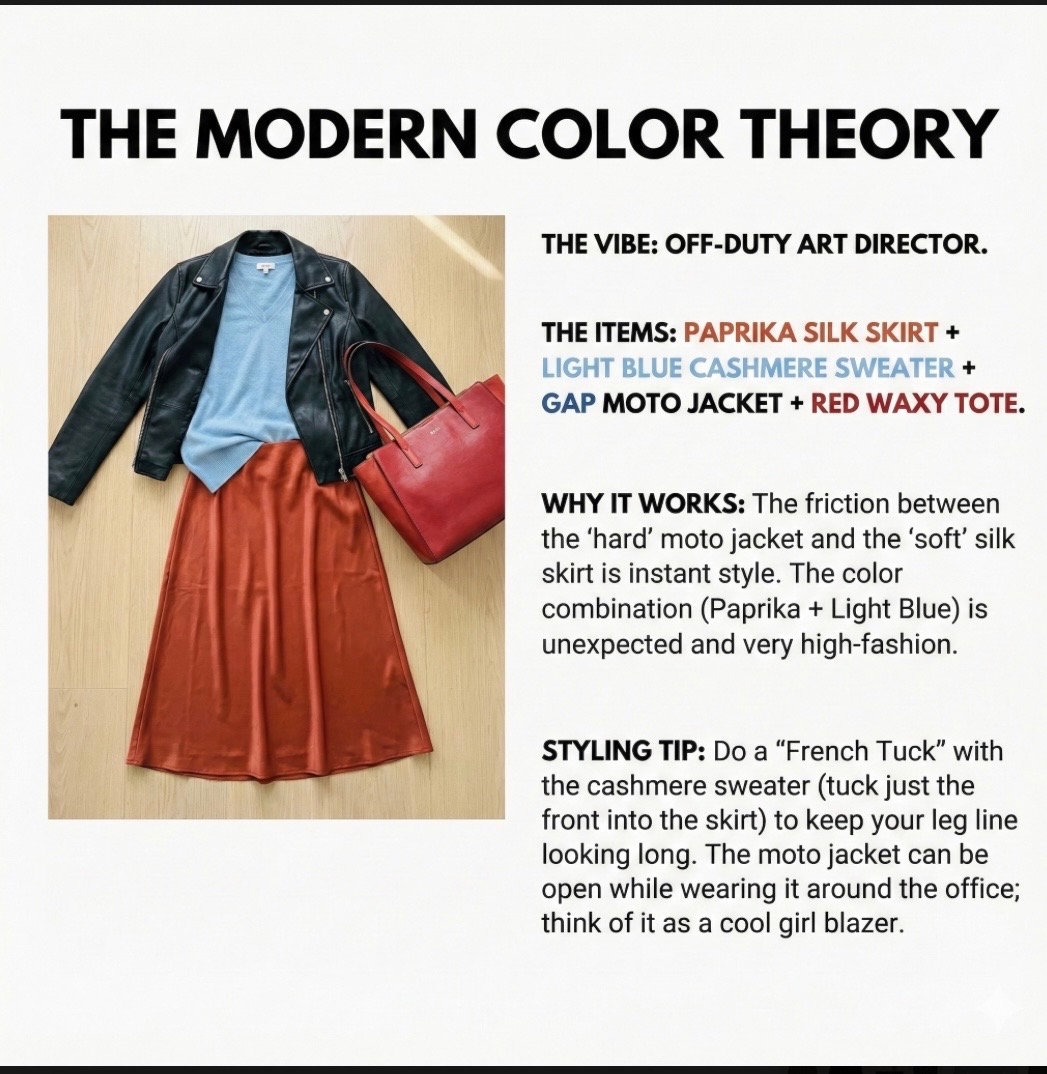 Modern color theory outfit breakdown